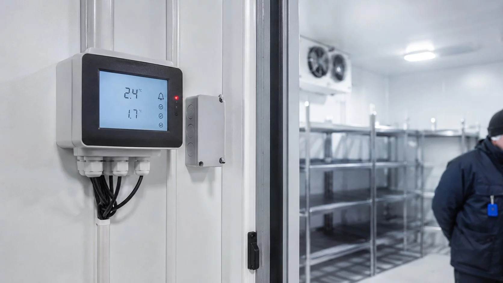 Panel monitoringu temperatury z alarmem przy wejściu do profesjonalnej komory chłodniczej ARSEM