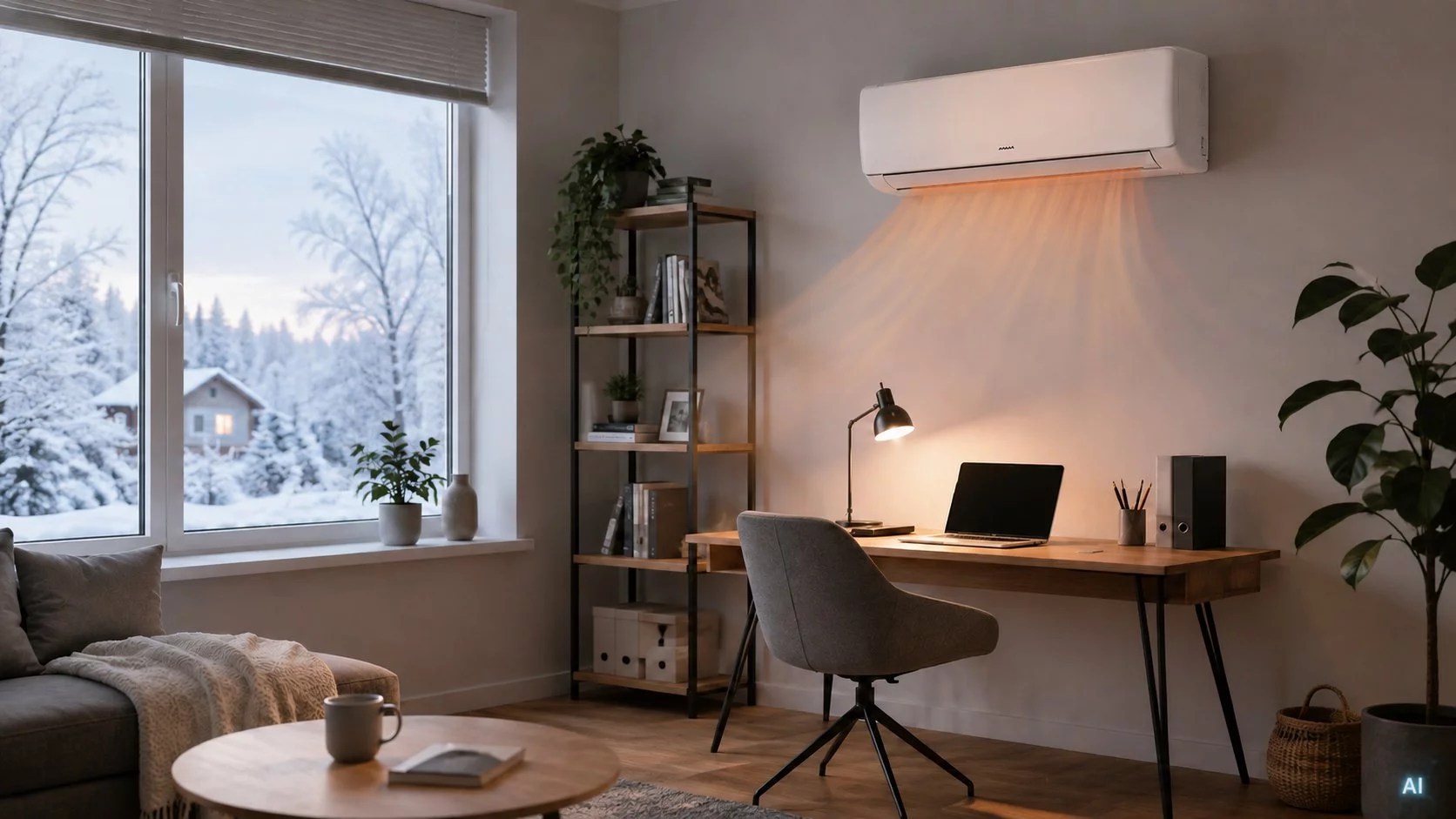 Ogrzewanie klimatyzatorem 30 m2 – AUX Q-Smart w domowym biurze | ARSEM